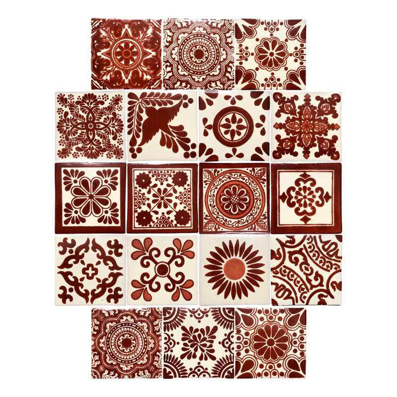 Azulejo 10.5cm Artesanal Talavera Liso 90pz Surtido Terracot