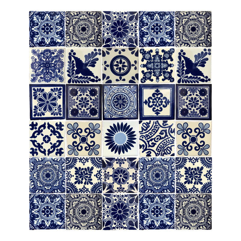 Azulejo 10.5cm Artesanal Talavera Liso 90pz Surtido Azul